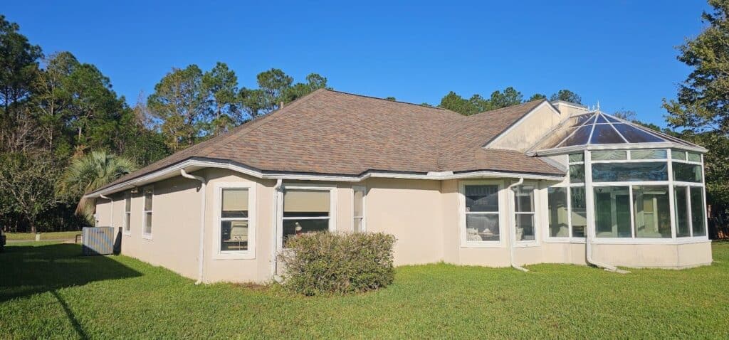 Soft wash roof cleaning Jacksonville FL removing algae and stains