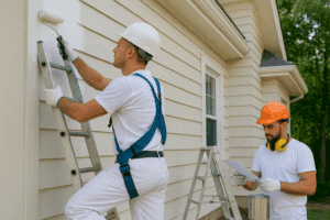 professional painting contractors painting a house exterior