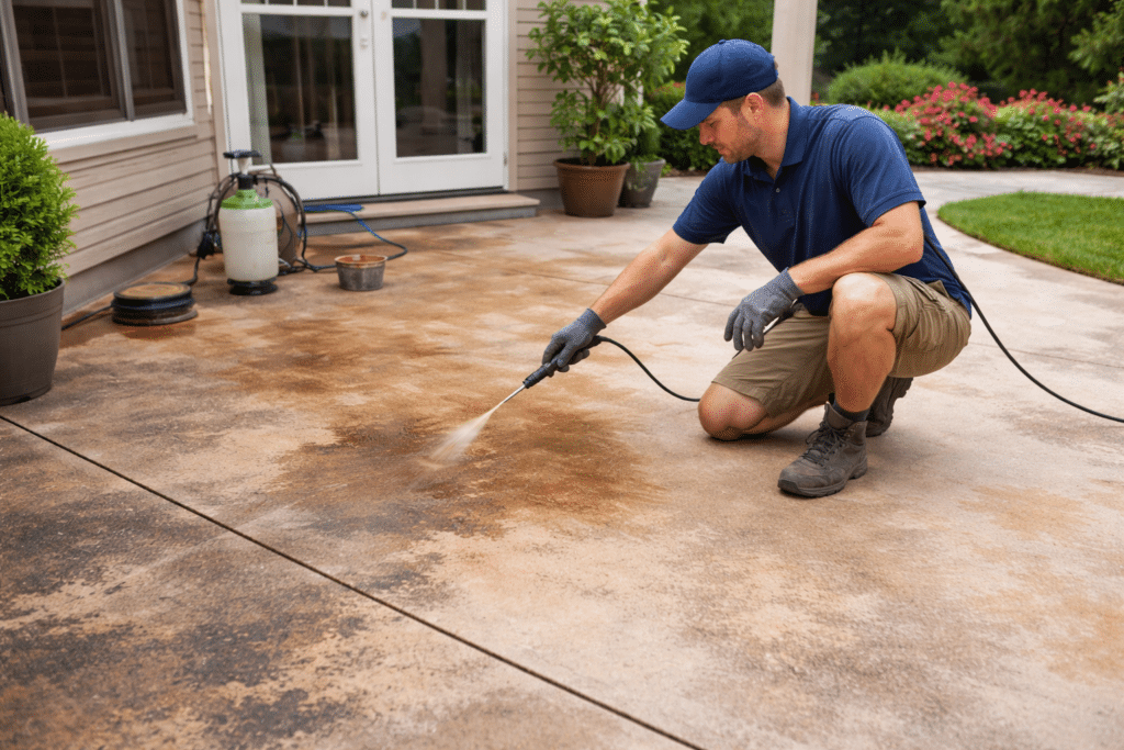 professional concrete stain correction process