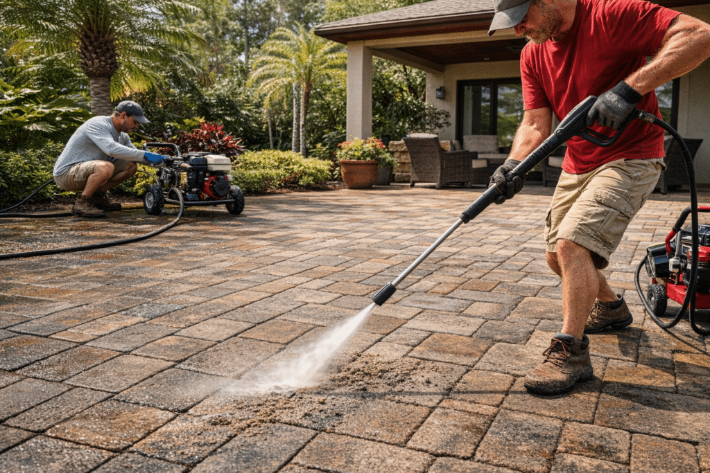 Pressure washing professional cleaning Jacksonville driveway